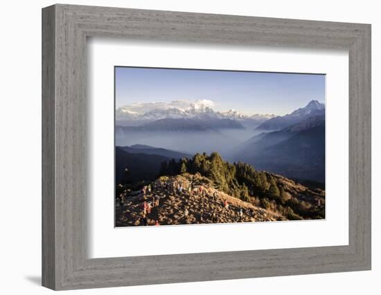 Tourists Gather on Poon Hill to Watch the Sunrise over the Annapurna Himal-Andrew Taylor-Framed Photographic Print