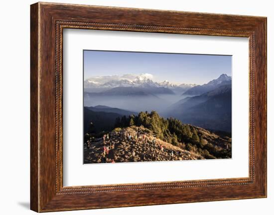 Tourists Gather on Poon Hill to Watch the Sunrise over the Annapurna Himal-Andrew Taylor-Framed Photographic Print