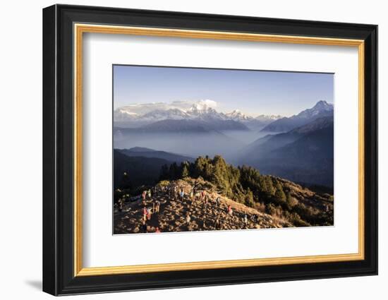 Tourists Gather on Poon Hill to Watch the Sunrise over the Annapurna Himal-Andrew Taylor-Framed Photographic Print