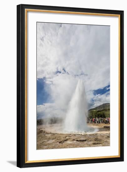 Tourists Gather to Watch Strokker Geyser (Geysir), an Erupting Spring at Haukadalur, Iceland-Michael Nolan-Framed Photographic Print