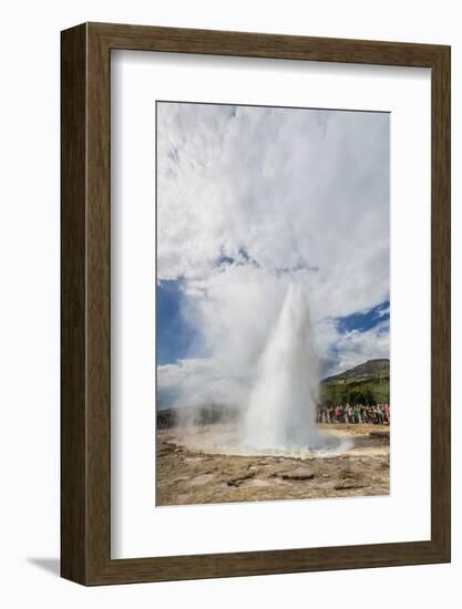 Tourists Gather to Watch Strokker Geyser (Geysir), an Erupting Spring at Haukadalur, Iceland-Michael Nolan-Framed Photographic Print