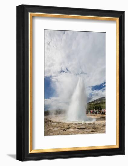 Tourists Gather to Watch Strokker Geyser (Geysir), an Erupting Spring at Haukadalur, Iceland-Michael Nolan-Framed Photographic Print