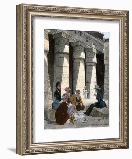 Tourists Having Lunch in the Remains of an Ancient Egyptian Temple at Medinet, 1870s-null-Framed Giclee Print