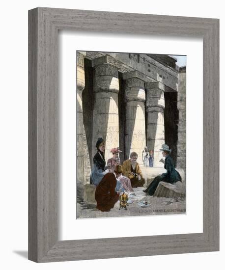 Tourists Having Lunch in the Remains of an Ancient Egyptian Temple at Medinet, 1870s-null-Framed Giclee Print