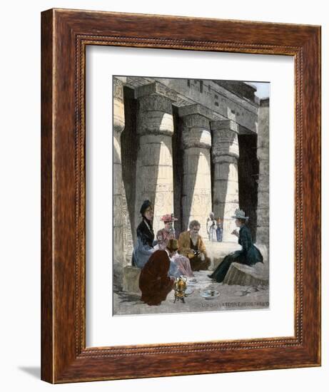 Tourists Having Lunch in the Remains of an Ancient Egyptian Temple at Medinet, 1870s-null-Framed Giclee Print