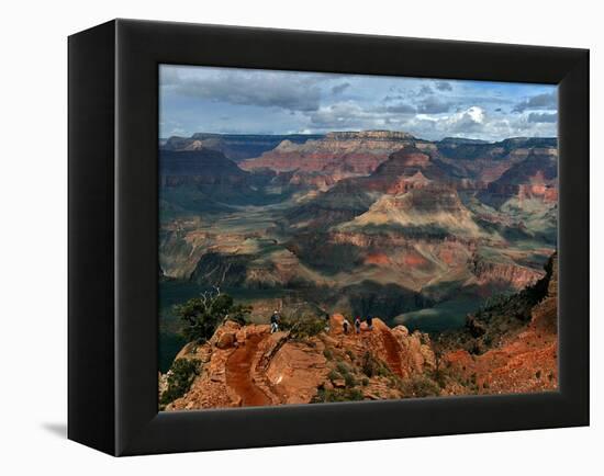 Tourists Hike Along the South Rim of the Grand Canyon-null-Framed Premier Image Canvas