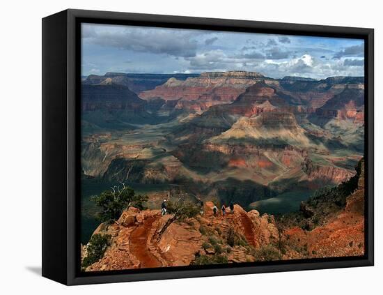Tourists Hike Along the South Rim of the Grand Canyon-null-Framed Premier Image Canvas