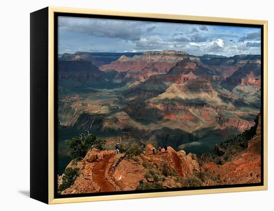 Tourists Hike Along the South Rim of the Grand Canyon-null-Framed Premier Image Canvas