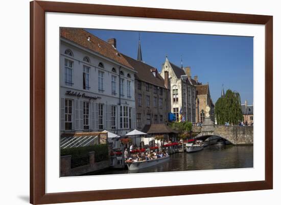 Tourists in boats travel on the Den Dijver canal in summer, Bruges, West Flanders, Belgium, Europe-Peter Barritt-Framed Photographic Print