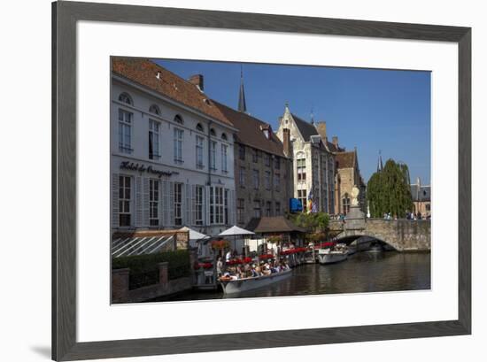 Tourists in boats travel on the Den Dijver canal in summer, Bruges, West Flanders, Belgium, Europe-Peter Barritt-Framed Photographic Print