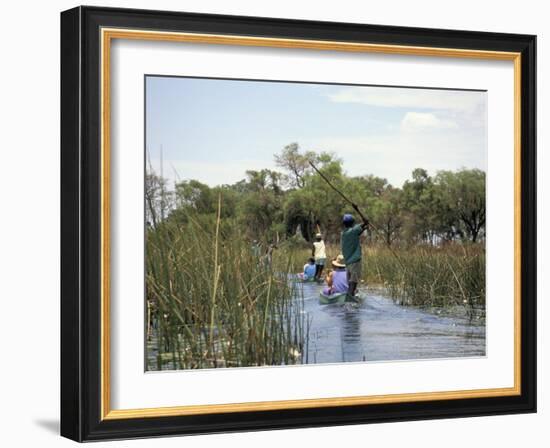 Tourists in Dug out Canoe (Mokoro), Okavango Delta, Botswana, Africa-Jane Sweeney-Framed Photographic Print