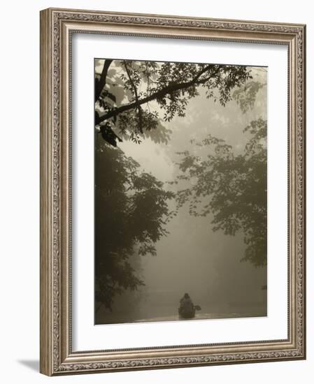 Tourists in Dugout Canoe, Yasuni National Park Biosphere Reserve, Amazon Rain Forest, Ecuador-Pete Oxford-Framed Photographic Print