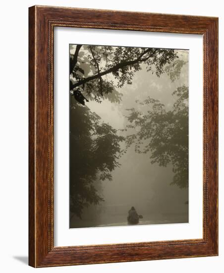 Tourists in Dugout Canoe, Yasuni National Park Biosphere Reserve, Amazon Rain Forest, Ecuador-Pete Oxford-Framed Photographic Print