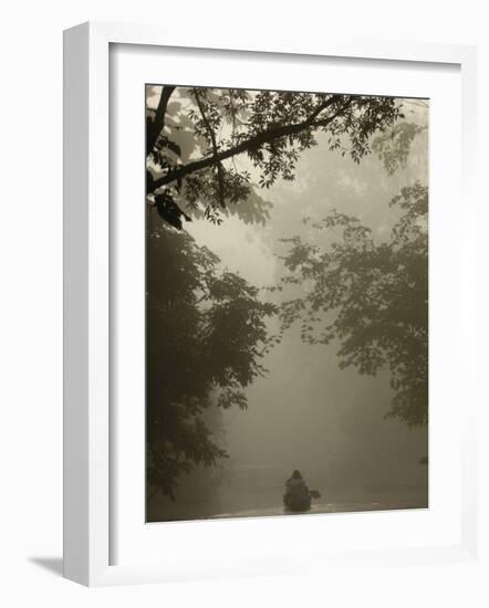 Tourists in Dugout Canoe, Yasuni National Park Biosphere Reserve, Amazon Rain Forest, Ecuador-Pete Oxford-Framed Photographic Print