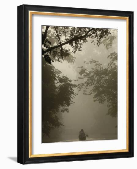 Tourists in Dugout Canoe, Yasuni National Park Biosphere Reserve, Amazon Rain Forest, Ecuador-Pete Oxford-Framed Photographic Print