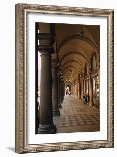 Tourists in the Corridor of a Building, Bologna, Emilia-Romagna, Italy-null-Framed Giclee Print