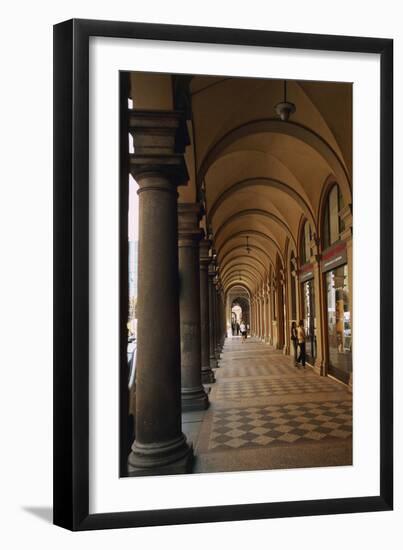 Tourists in the Corridor of a Building, Bologna, Emilia-Romagna, Italy-null-Framed Giclee Print