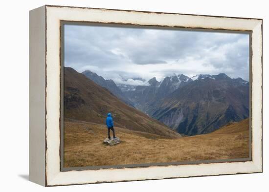 Tourists in the Mountains Standing on a Rock and Looking over the Valley. Overcast. Main Caucasian-Kotenko-Framed Premier Image Canvas