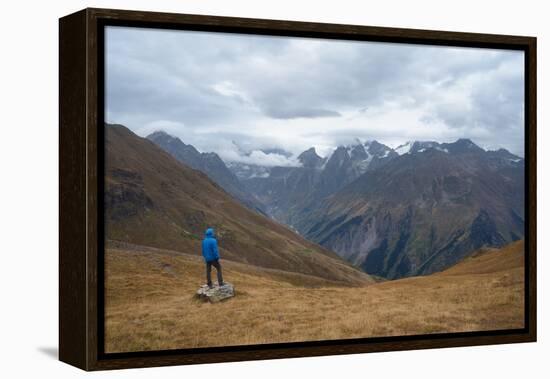Tourists in the Mountains Standing on a Rock and Looking over the Valley. Overcast. Main Caucasian-Kotenko-Framed Premier Image Canvas