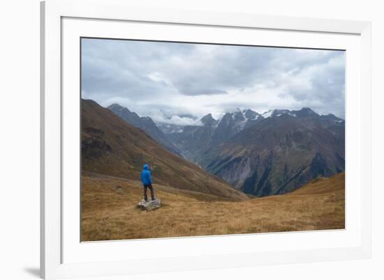 Tourists in the Mountains Standing on a Rock and Looking over the Valley. Overcast. Main Caucasian-Kotenko-Framed Photographic Print