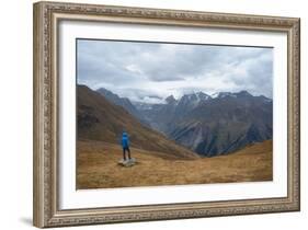 Tourists in the Mountains Standing on a Rock and Looking over the Valley. Overcast. Main Caucasian-Kotenko-Framed Photographic Print