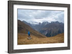 Tourists in the Mountains Standing on a Rock and Looking over the Valley. Overcast. Main Caucasian-Kotenko-Framed Photographic Print
