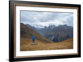 Tourists in the Mountains Standing on a Rock and Looking over the Valley. Overcast. Main Caucasian-Kotenko-Framed Photographic Print