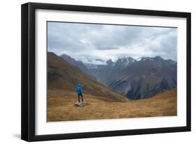 Tourists in the Mountains Standing on a Rock and Looking over the Valley. Overcast. Main Caucasian-Kotenko-Framed Photographic Print