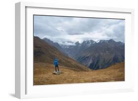 Tourists in the Mountains Standing on a Rock and Looking over the Valley. Overcast. Main Caucasian-Kotenko-Framed Photographic Print