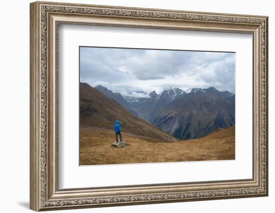 Tourists in the Mountains Standing on a Rock and Looking over the Valley. Overcast. Main Caucasian-Kotenko-Framed Photographic Print