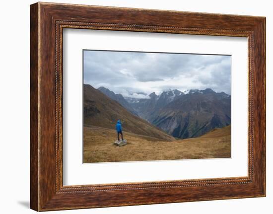 Tourists in the Mountains Standing on a Rock and Looking over the Valley. Overcast. Main Caucasian-Kotenko-Framed Photographic Print