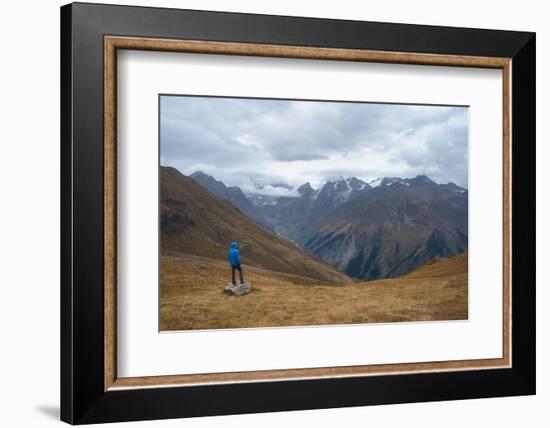 Tourists in the Mountains Standing on a Rock and Looking over the Valley. Overcast. Main Caucasian-Kotenko-Framed Photographic Print