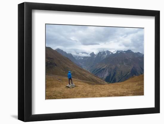 Tourists in the Mountains Standing on a Rock and Looking over the Valley. Overcast. Main Caucasian-Kotenko-Framed Photographic Print