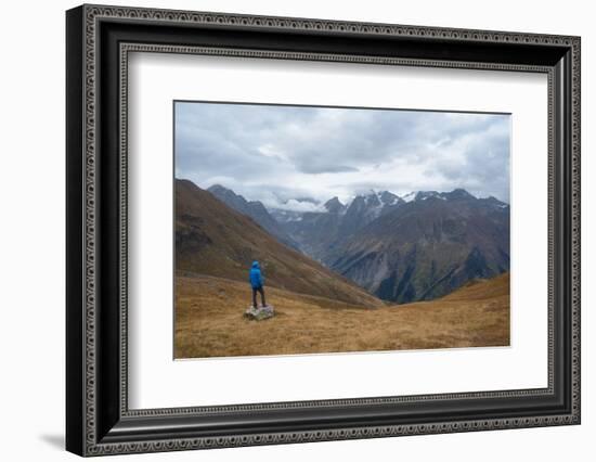 Tourists in the Mountains Standing on a Rock and Looking over the Valley. Overcast. Main Caucasian-Kotenko-Framed Photographic Print