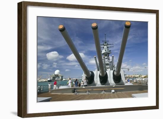 Tourists Looking at Gun Turret on Battleship Missouri-Jon Hicks-Framed Photographic Print