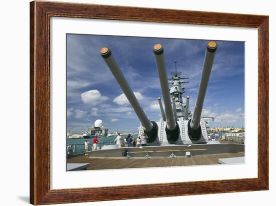 Tourists Looking at Gun Turret on Battleship Missouri-Jon Hicks-Framed Photographic Print