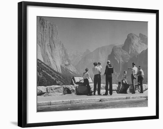 Tourists Looking at the Mountains in Yosemite Valley Park-Nina Leen-Framed Photographic Print