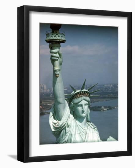 Tourists Looking Out from the Statue of Liberty Crown-Ralph Morse-Framed Photographic Print