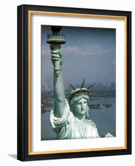 Tourists Looking Out from the Statue of Liberty Crown-Ralph Morse-Framed Photographic Print