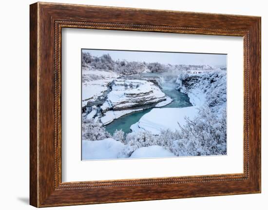 Tourists looking over waterfall and cascades, Patagonia, Chile-Nick Garbutt-Framed Photographic Print