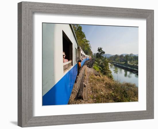 Tourists on a Train Ride on the Death Railway Along the River Kwai, Kanchanaburi, Thailand-Matthew Williams-Ellis-Framed Photographic Print