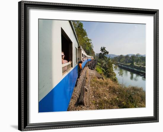 Tourists on a Train Ride on the Death Railway Along the River Kwai, Kanchanaburi, Thailand-Matthew Williams-Ellis-Framed Photographic Print