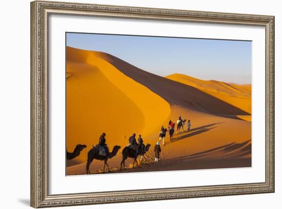 Tourists on Camel Safari, Sahara Desert, Merzouga, Morocco, North Africa, Africa-Doug Pearson-Framed Photographic Print