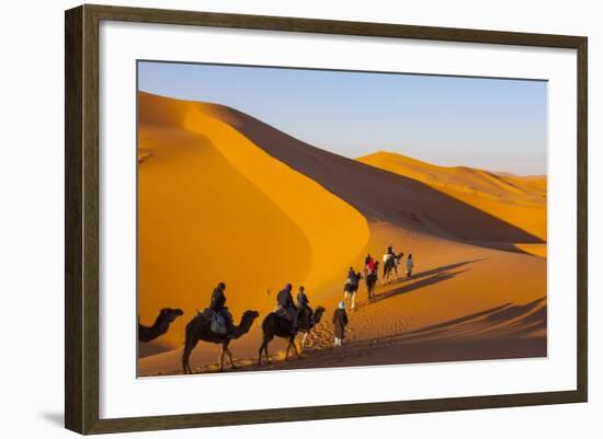 Tourists on Camel Safari, Sahara Desert, Merzouga, Morocco, North Africa, Africa-Doug Pearson-Framed Photographic Print