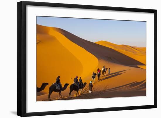 Tourists on Camel Safari, Sahara Desert, Merzouga, Morocco, North Africa, Africa-Doug Pearson-Framed Photographic Print