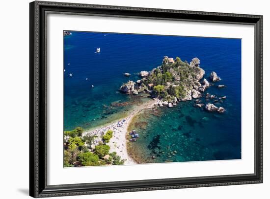 Tourists on Isola Bella Beach, Taormina, Sicily, Italy, Mediterranean, Europe-Matthew Williams-Ellis-Framed Photographic Print