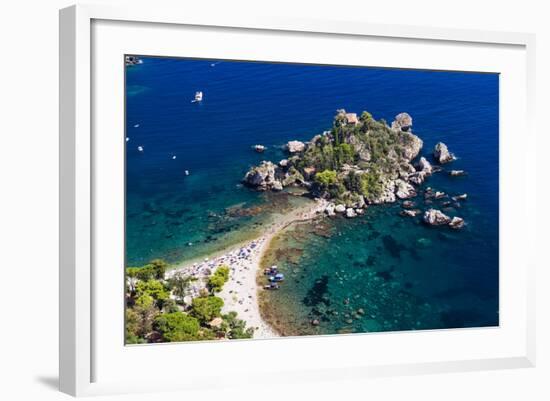 Tourists on Isola Bella Beach, Taormina, Sicily, Italy, Mediterranean, Europe-Matthew Williams-Ellis-Framed Photographic Print