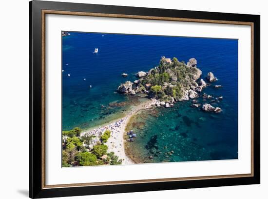 Tourists on Isola Bella Beach, Taormina, Sicily, Italy, Mediterranean, Europe-Matthew Williams-Ellis-Framed Photographic Print