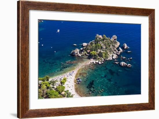 Tourists on Isola Bella Beach, Taormina, Sicily, Italy, Mediterranean, Europe-Matthew Williams-Ellis-Framed Photographic Print