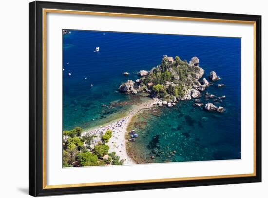 Tourists on Isola Bella Beach, Taormina, Sicily, Italy, Mediterranean, Europe-Matthew Williams-Ellis-Framed Photographic Print